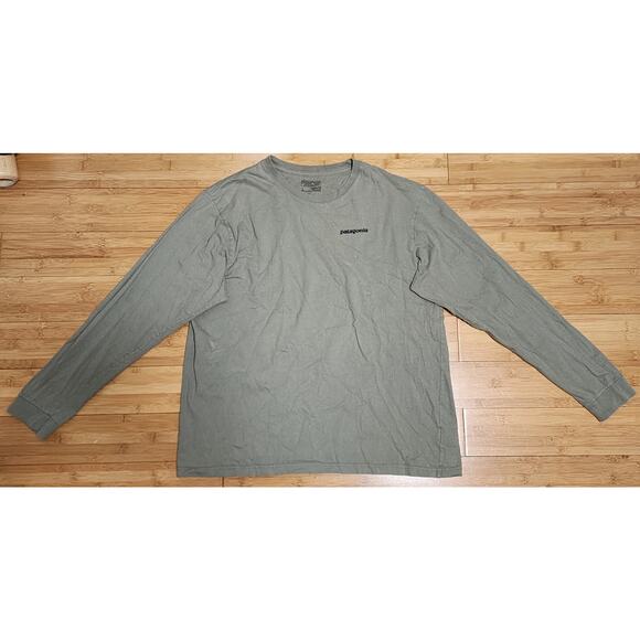 Patagonia T-Shirt Mens Large Green P-6 Logo Lightweight Crew Long Sleeve Outdoor - Picture 1 of 9